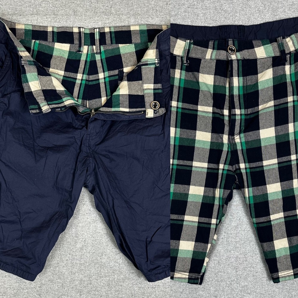 Petrol Industries Reversible Plaid Shorts Mens 36 Green‎ Blue Casual Checkered